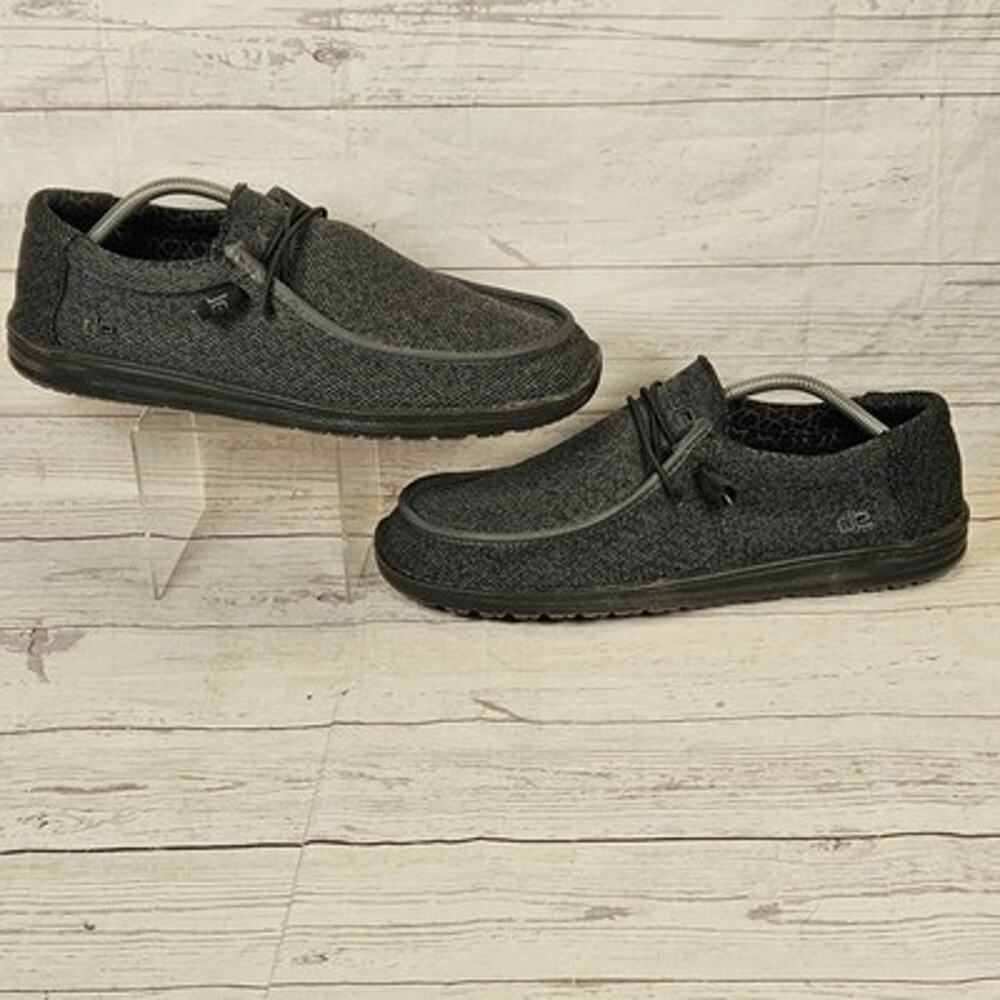 Hey Dude Wally Sox Loafers Men's US 13 Total Black Slip-On Knit Casual Shoes